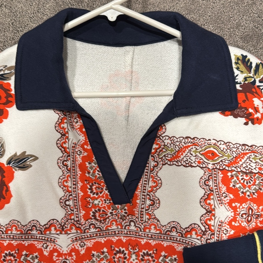 Free People Mixed Print Collared Top - Picture 4 of 7